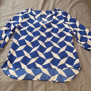 Blue and White Printed 3/4 Sleeve Blouse